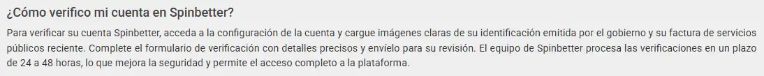 Interfaz de verificación de identidad de SpinBetter