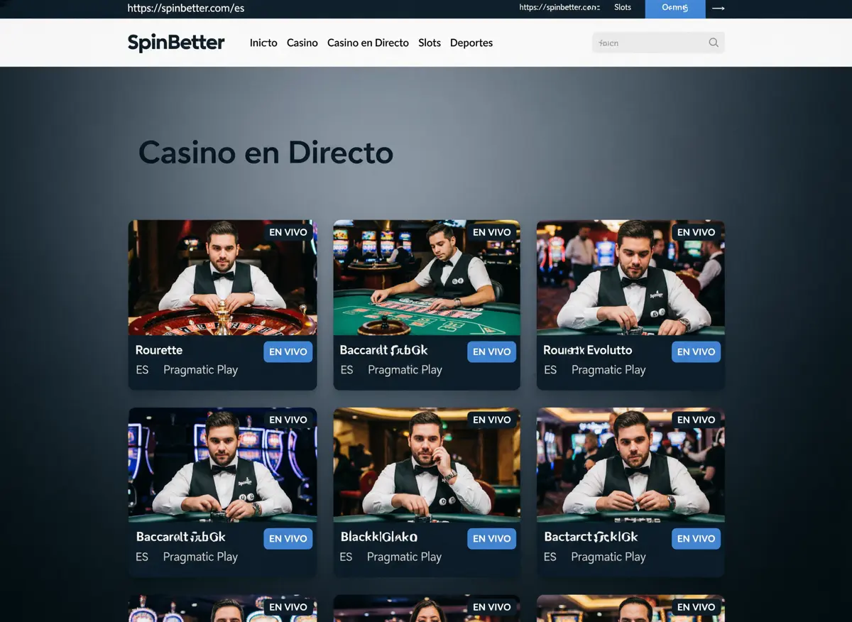 Interfaz real del casino en vivo de SpinBetter